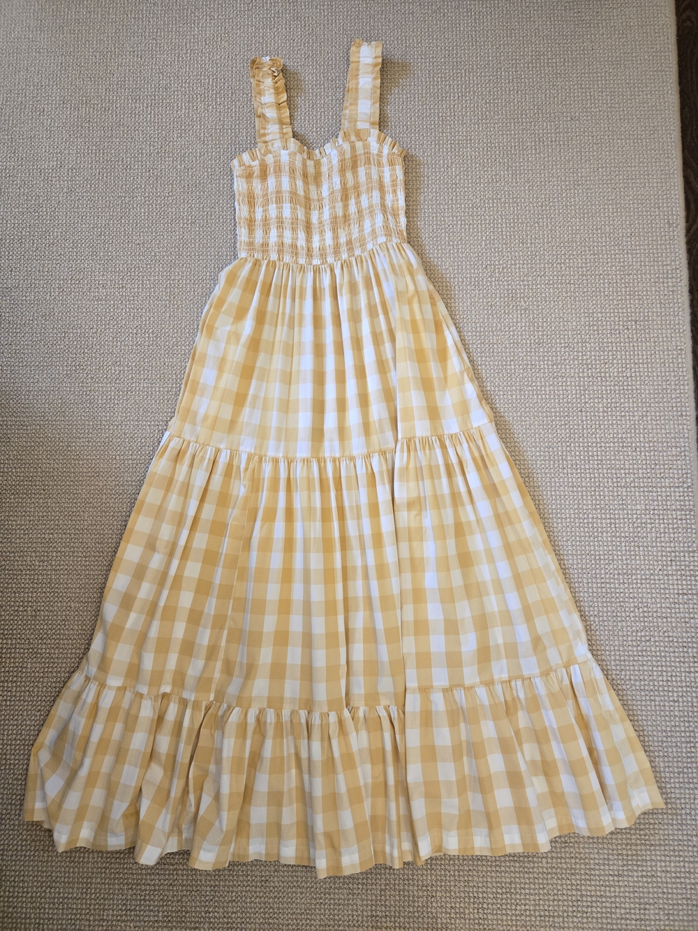 Abercrombie&Fitch 100% Cotton Gingham Smocked Tiered Maxi Dress Butter Yellow LT - Picture 15 of 16